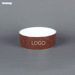 Diseñador Pet Ceramic Bowl Brown Red Round Dog Bowl Logotipo Classic Dog Food Food Food Ins Cat Bowl de moda Anti slip y anti -tope de agua tazón