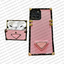 Funda para teléfono de diseñador Conjunto de 2 piezas Triángulo invertido P para iPhone 15 Pro Max 14 13 12 mini 11 XR XS XSMax 7 8 Plus Airpods pro 2 3 2nd 3rd Air Pods Max Funda de cuero PU para móvil