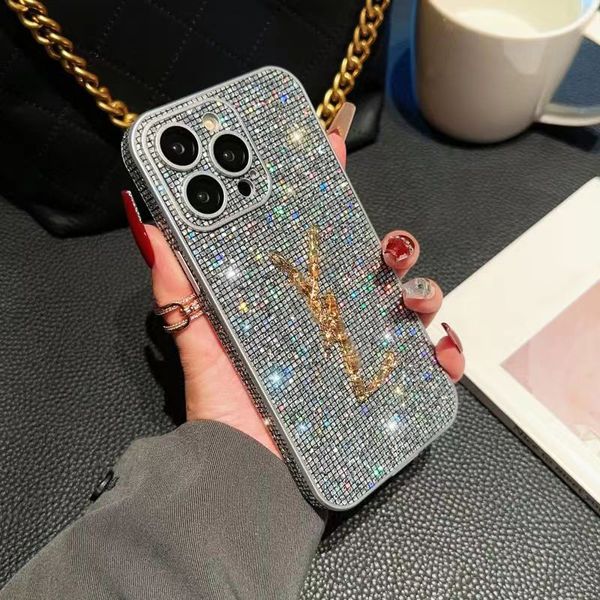 Funda para teléfono de diseñador anti-caída 15 funda para iphone 14 promax lujo 13 premium 12 flash diamante 11 con funda protectora de película para lentes