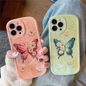 Coque de téléphone design dessin animé peinture à l'huile fleur papillon Convient pour iPhone 11 12 13 Pro max XR XSMAX Coque souple en silicone anti-chute 7 8 plus