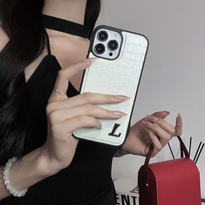 Ontwerper telefoonhoesje Krokodilprint L08 iPhone 15 14 13 Pro Max 12 Mini 11 Xs XR Plus Mode letter bedrukt lederen achterkant Case Roze telefoonhoesje met doos