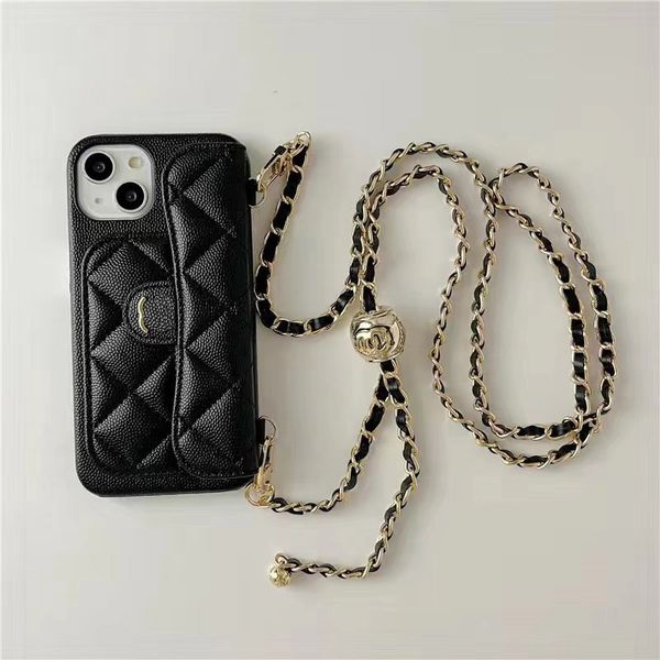 Étui de téléphone design en bandoulière pour Iphone 11 12 13 14 Pro Max, étuis en cuir à la mode avec chaîne, porte-cartes, porte-monnaie