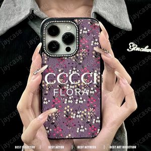 Designer Phone Case Fashion Flora Cases Luxe Diamants Caméra Cadre Phonecase Dames Fleurs Antichoc Couverture En Cuir Shell Pour IPhone 15 Pro Max 14 13 12