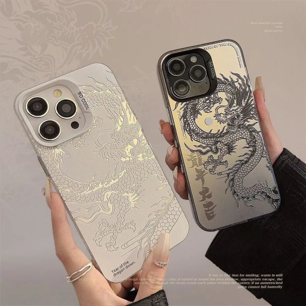 Coque de téléphone design Fashion Year of Dragon Cases pour iPhone 15 Pro Max 14 Plus 13 12 11 Luxury Phonecase Mens Antichoc Noir Blanc Cover Shell -3