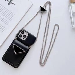 Étui de téléphone de designer pour Apple iPhone 15 Pro Max 14 Luxury Luxury Pu Le cuir Pu Cuir Colliers Collier Lanyard Collier de poche Back Back