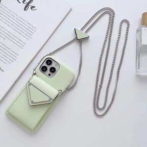 Étui de téléphone de designer pour Apple iPhone 15 Pro Max 14 Luxury Luxury Pu Le cuir Pu Couber Crossbody Scogle Collier Lonyard Carte Pocket Pocket Hoder Back Coque Green Green