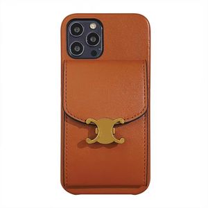 Étui de téléphone de designer pour Apple iPhone 15 Pro Max 14 13 12 11 XR XS 8 7 Plus Luxury Pu Leather Pocket Pocket Pocket Halder Cosmetic Making Mirror Cover Cover Shell Coque Fundas Brown