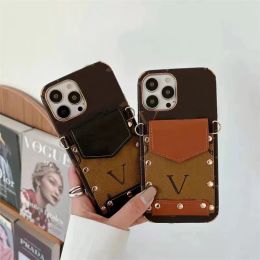 Designer Phone Case For Iphone 14 Pro Max Case 13 13pro 12 12pro 11 11pro Wallet Card Pocket Phone Cover Leather Handbag Cases With Rope G2311215PE