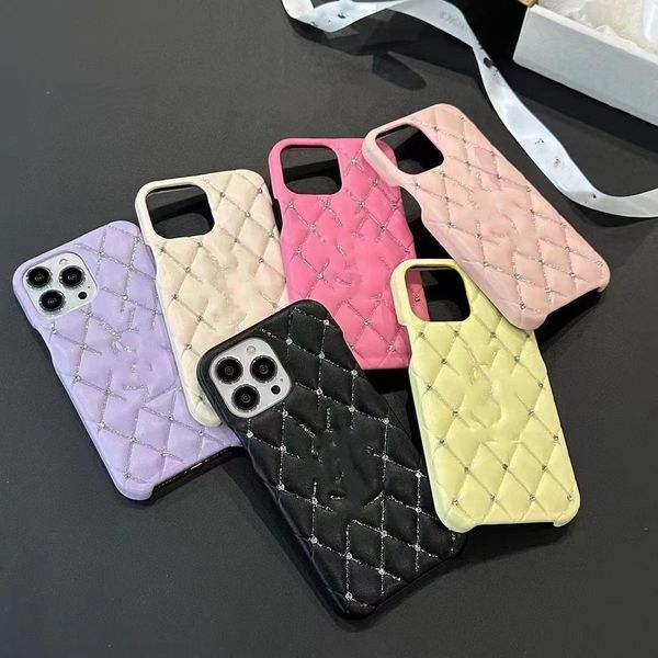 Funda de teléfono de diseñador para Iphone 14 Pro Max 13 Mini 12 sets 11 Max Plus Xs Xr X 7 8 6 Plus Wind Luxury Flash Leather Soft Shell Temperamento Caja de teléfono con orificio grande