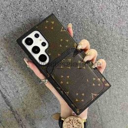 Étui de téléphone de concepteur pour Samsungs S22 S23 S24 Plus Cois Ultra Beau Wallet de carte en cuir rétro de fleur brun lun