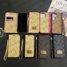 Designer telefoonhoes Leather Folio iPhone Case voor iPhone 15 14 Pro Max 13 Pro 12 11 XS Max XR Samsung S24 Ultra S23 Plus S22 Case Card Holder Fashion Flip Wallet Cover