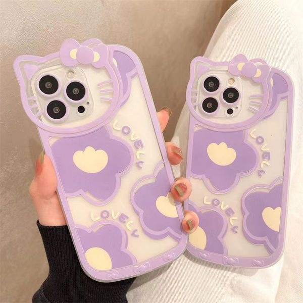 Designer Phone Case Luxury Cartoon Purple Kitty Convient pour iPhone 14 13 12 Pro max 11 12 14 plus xxs xsmax 7 8 plus Étui de protection contre les chutes