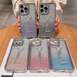 Cas de téléphone de concepteur de luxe Glitter iPhone Cases pour iPhone 15 14 13 12 11 Pro Max 14 Plus Case Bling Sparkling Strass Diamant Bijoux Cristal Dégradé Femmes Couverture