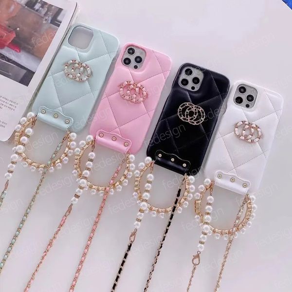 Funda para teléfono de diseñador adecuada para Apple 11 12 Pro 13 Promax Pearl Estuches de mano y cruzados Funda con letras Sweet Girl Cecllphone Cubiertas