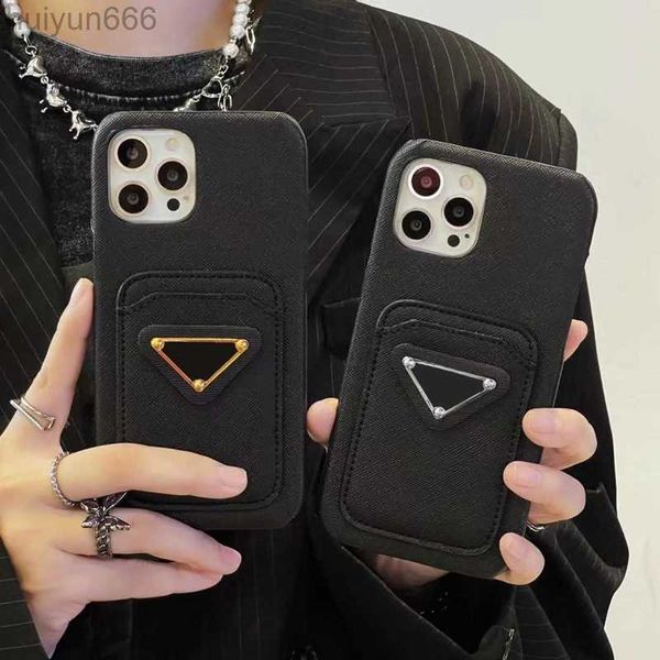 Fundas de teléfono de diseñador para iPhone 15 más 14 13 12 11 Pro Max 14Pro 14Plus Lettre de lujo Diseño de carcasa de cuero negro Totador de cuero negro Case de cobertura móvil insertada