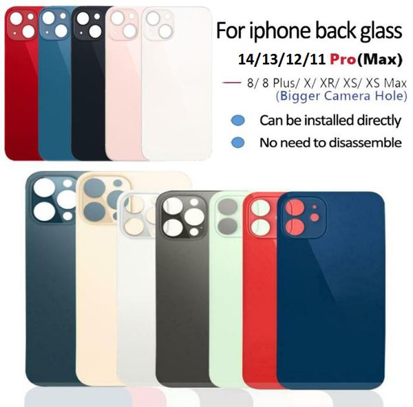 Designer Phonecase pour iPhone 14 13 12 11 8 plus X XS MAX boîtier en verre de batterie remplacement couverture arrière grand trou caméra avec autocollants