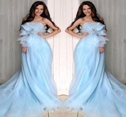 Designer Photography Avondjurken Prinses met Boog Kristallen Blauw Prom Dress 2016 Bruidsjurk Robe de Mariage Gratis verzending