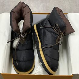 Designer PILLOW Flat Down Shoes Mujer Plataforma Botines Alta calidad Warm Print Falts Eiderdown Lace-up Snow Boot con caja 265