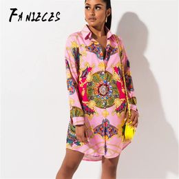 Designer Roze Barok Print Jurken Runway Hoge Kwaliteit Zomer Casual Shirt Jurk Vrouwen Vestidos Gewaad Femme Dropshopping 210520250n