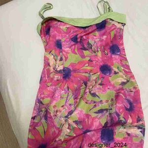 Designer Pink Battle Robe Niche Design Chinese stijl Bloemprint Patchwork Contrasterende kleur Slim Fit High Tailed Dress 9738# XDIL