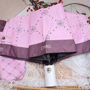 Parapluie de créateur à fleurs roses, lettre avec logo, colle noire, protection solaire et pare-soleil, ouverture et fermeture entièrement automatiques, soleil, pluie, double usage