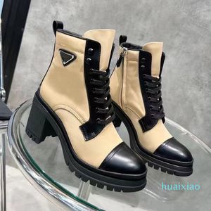 Designer Plaque Boot Black Combat High Heel Winter Bottines Fashion Leather Martin Bootss Lace up Booties gg152