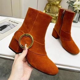 Designer Plaque Boots Zipper enkelschoenen 5,5 cm dames zwart lederen gevecht laarzen lederen winterlaars met hoge hakken US35-42