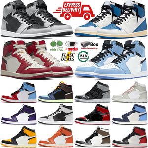 Jumpman 1 Chaussures de basket-ball 1s hommes Femmes pour UNC Toe Spider Verse Bred Patent Gorge Lucky Green University Blue Denim Chicago Dark Mocha Royal Toe Sports J1