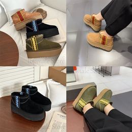 Plataforma de diseñador Botas ultra mini clásicas Botas para la nieve de estilo nacional Botas de tobillo con bordado de moda trenzada Zapatos sin cordones cálidos de lana de Australia