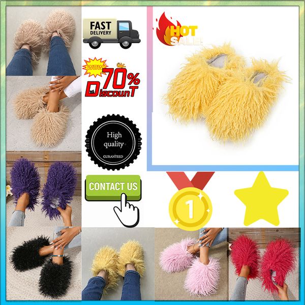 Livraison gratuite Designer Platform Plush Slides Pantoufles Hommes Femme Garder au chaud avec peluche Léger Grande taille Semelles super douces Plat Hiver 36-49