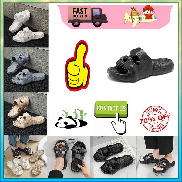 Plataforma de diseñador Cabeza de esqueleto Divertida Una palabra Zapatillas de arrastre deslizadores de verano hombres mujeres diapositivas de arco iris suave y grueso cojín deslizador nube diapositiva