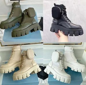 Designer Platform Men Women Borde Rois Boots Top Cowskin Leather Nylon Martin Boot met verwijderbare zak Black Fashion Ladies Outdoor Boot Shoes with Box No43