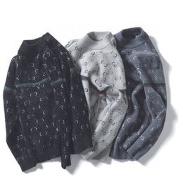 Designer Plus Size Sweaters Limited Three Color Jacquard Yarn-geverfde dubbele G Mink Cashmere Half Turtleneck ronde nek pullover trui gebreide slanke fit mannelijk 3xl