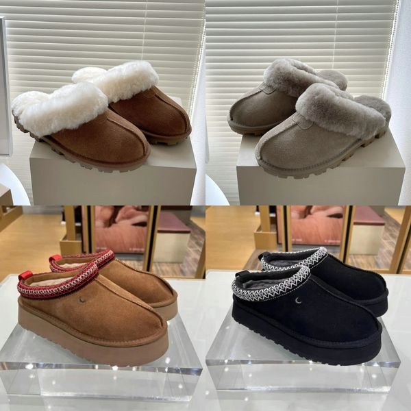 Designer pantoufles en peluche pantoufles de plate-forme australienne ug éraflures chaussures en laine Sheepskingold cuir de fourrure Sheep marque classique casual femmes chaudes pantoufles extérieures 10A