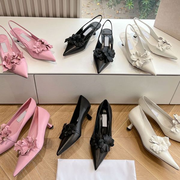 Designer pointu Floral talons hauts chaussures femmes chaussures habillées fleur embelli Slling dos sandale pointue pompes sans lacet nouvelles sandales soirée chaussures de mariage