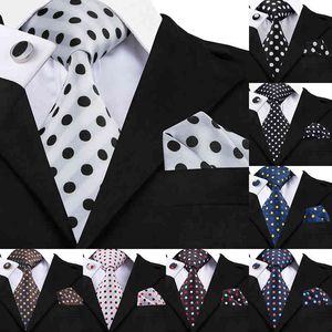 Designer Polka Dot 100% Silk Neckties for Men 85cm wide Business Wedding Ties Handkerchiefs Cufflinks Set