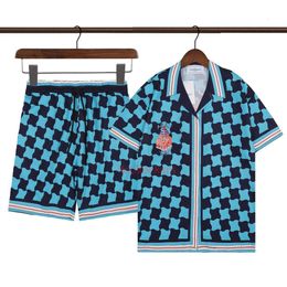 Designer Polo Casablanca T -shirt Mens Shirt Hawaiian Beach Vacation Blue Print Plaid Shirt met kwart mouwen