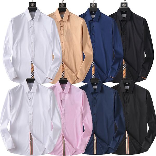 Camisa polo de diseñador Camisa de vestir de lujo para hombre Color sólido Manga larga Elástico Sin arrugas Camisa formal Camisa informal de negocios con cuello de botón Camisa para hombre Varios estilos