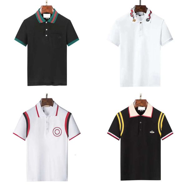 Diseñador Polo Camisa Polo para hombre para hombre Moda Enfoque Bordado Serpiente Gaer Pequeñas abejas Patrón de impresión Ropa Ropa Camiseta Blanco y negro Camiseta para hombre