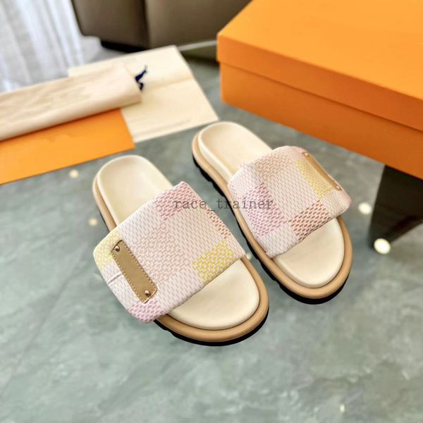 Diseñador Pool Punlow Fashion Slippers Beach Vintage Sandalia Sunny Slide Plataforma de calidad superior Men Slipper Slipper Flat Shoe Mule Mule Parejas Regalo 4.9 06