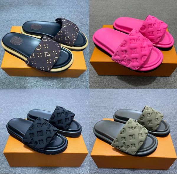 Designer Pool Pillow sandalias parejas zapatillas hombres mujeres verano zapatos planos moda playa zapatillas diapositivas 75967898