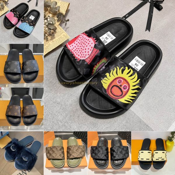 diseñador piscina almohada toboganes sandalias parejas zapatillas de mula plana