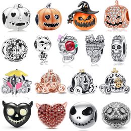 Designer populaire breloques décoration Halloween citrouille voiture 925 argent pendentif crâne bijoux accessoires bricolage fit Pandora bracelet collier avec boîte d'origine