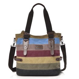 Designer-Premium Dames Canvas Handtas Casual Schoudertassen Grote Capaciteit Messenger Bag Kleur Strip Stitching Tote Bag