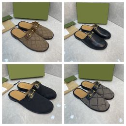 Designer Princetown Pantoufles Sandales en cuir véritable Chaîne en métal Confort Chaussures décontractées Mules de luxe pour hommes et femmes Pantoufles Mocassins à bout rond Taille 38-47