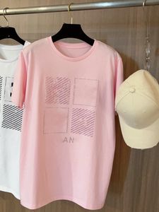 Designer Print bloem Wash Water T-shirt Dames Zomer Hot Diamond Loose fit ML Sweet Pink Diamond Letter Korte mouwen