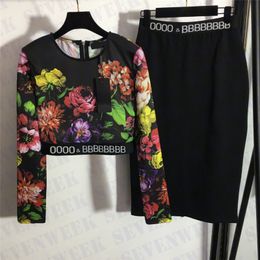 Designer Print Tops Jurk Pakken Voor Vrouwen Brief Singels Hoge Pullover Taille Korte Rokken Mode Sexy T-shirts Tweedelige Sets