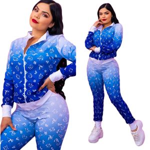 Designer print tweedelige set sweatsuits vrouwen casual ritsjack en broek sets gratis schip