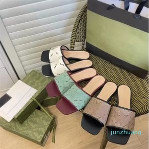 Diseñador - Zapatillas de impresión Sandalias de piel de oveja Zapatillas de playa de verano Sandalias de fondo plano de moda para mujer Con caja original