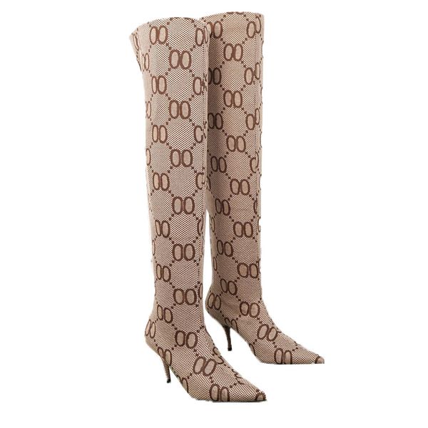 Designer Project Aria Knitted Sock boots Over Knee-high Tall Stiletto Boot Stretch Thigh-high Toe Toe Botines para mujer Zapatos Factory Footwear